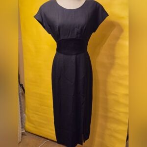 Donna Ricco Black Midi Dress with Defined Waist Panel